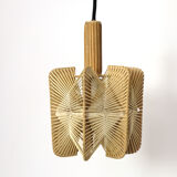 Hanging lamp in wood and threads of the 70