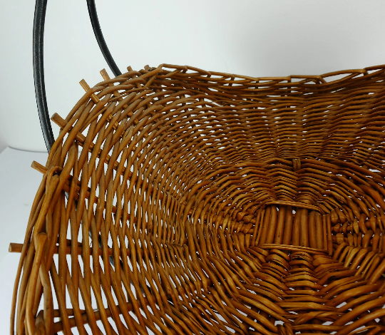 willow BASKET with black metal frame mid century 1950s fruit basket