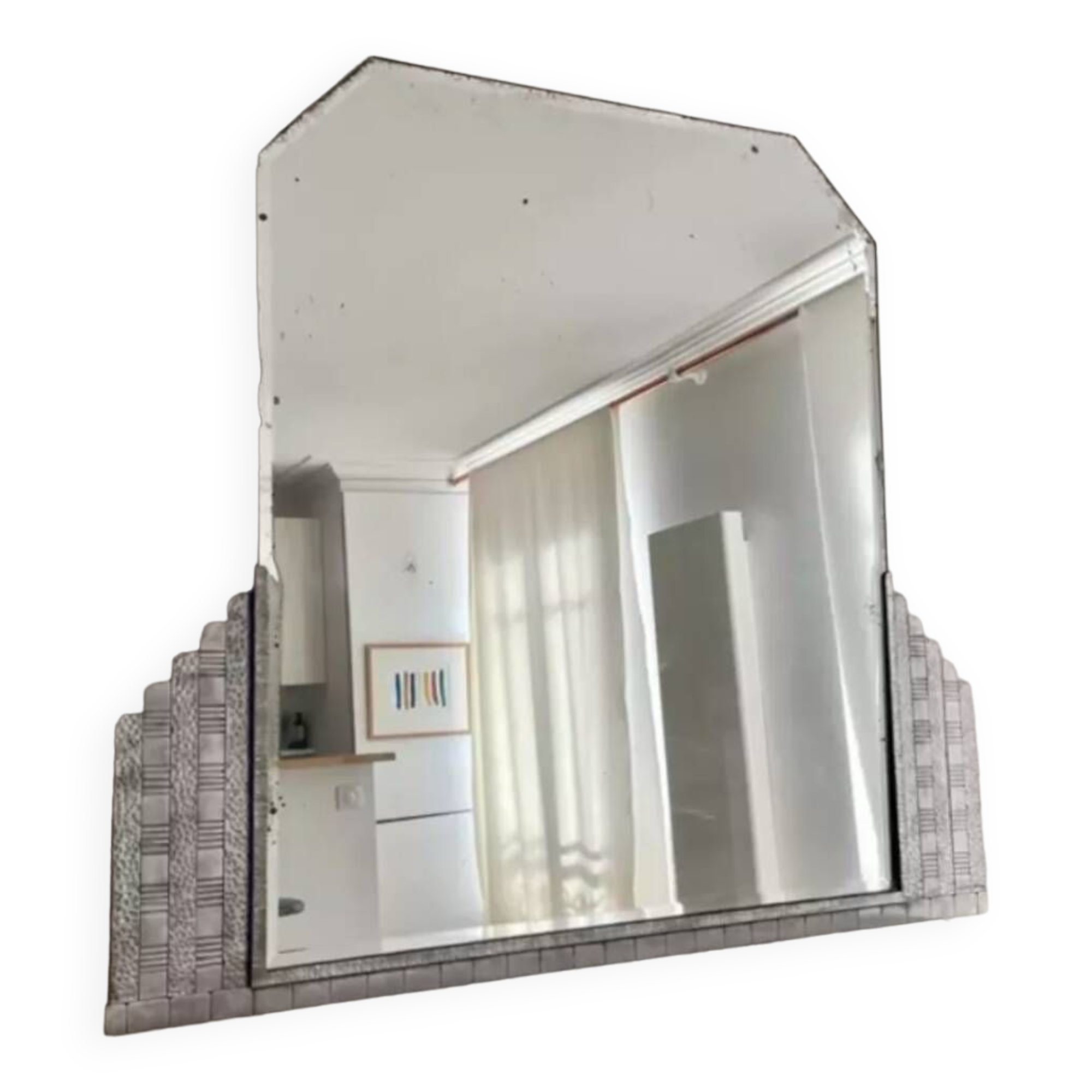 Vintage hammered metal mirror, France art deco 1930