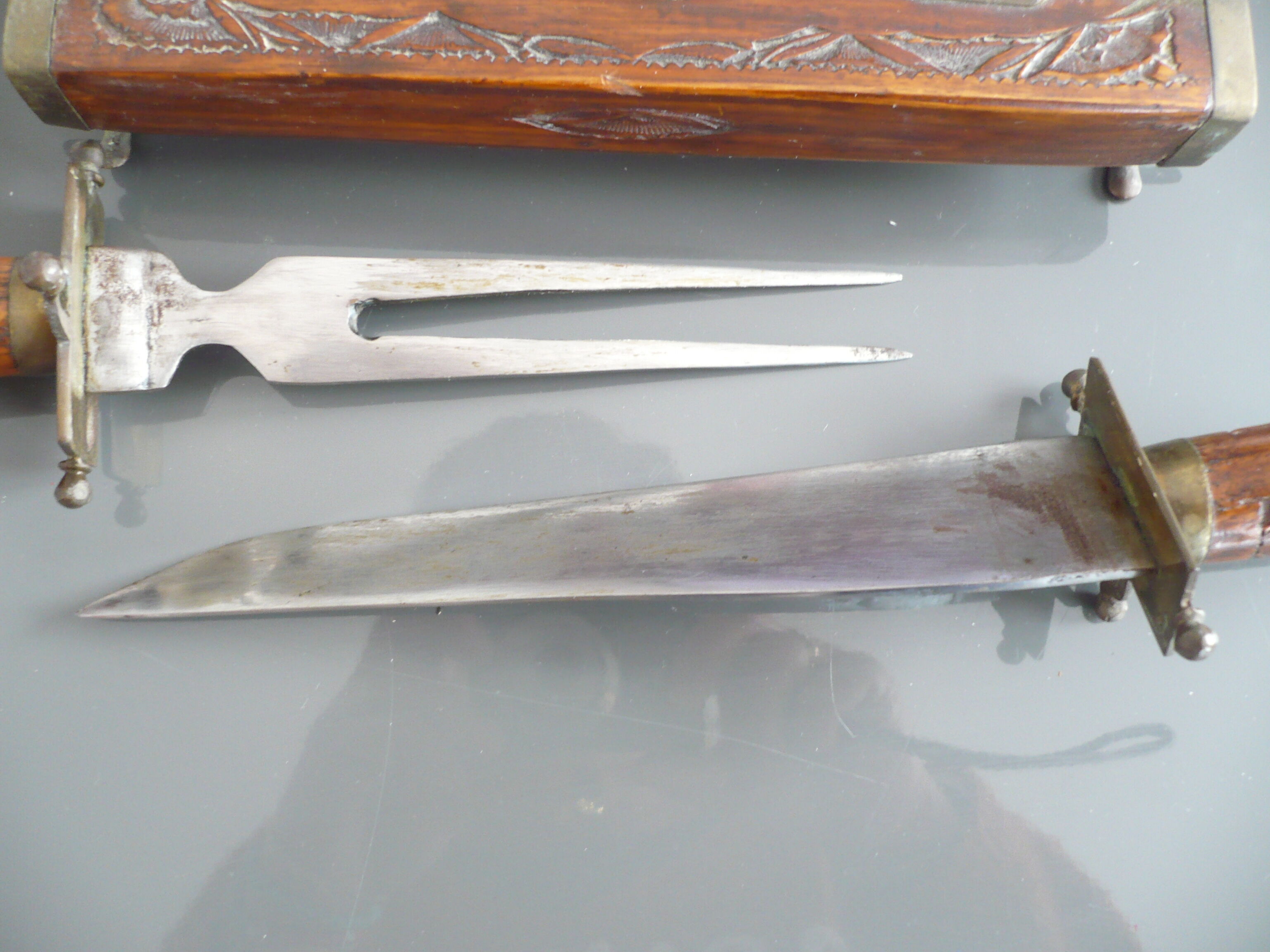 Carved kitchen knife and fork from India