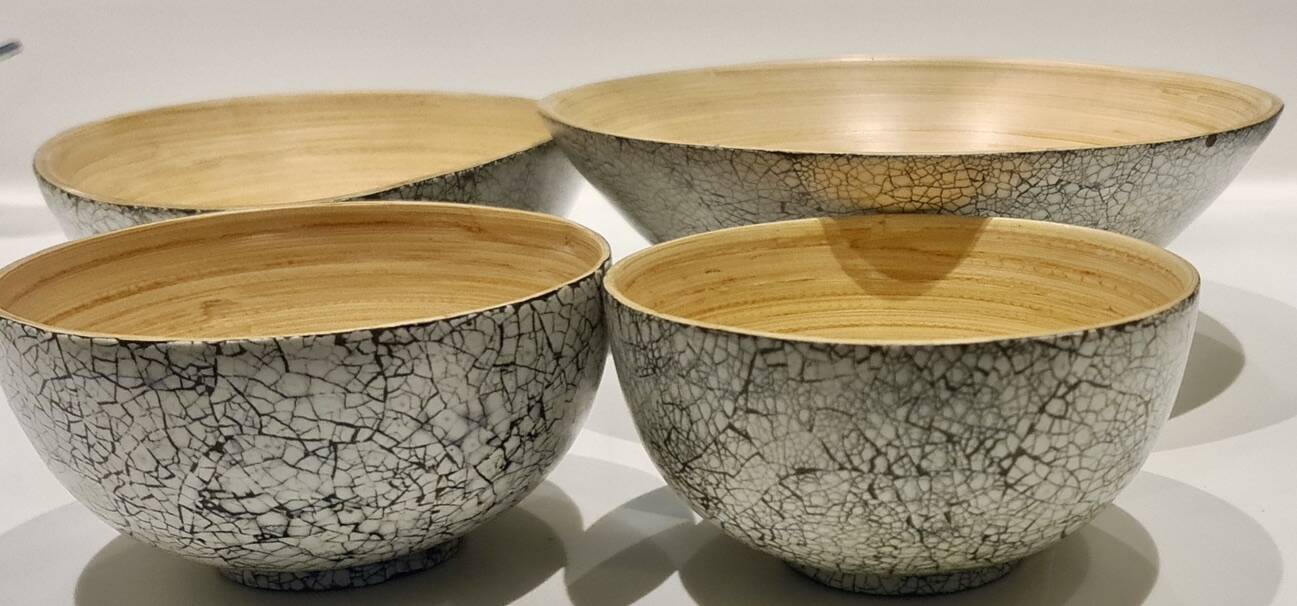 Set of 4 hand-painted bamboo salad bowls