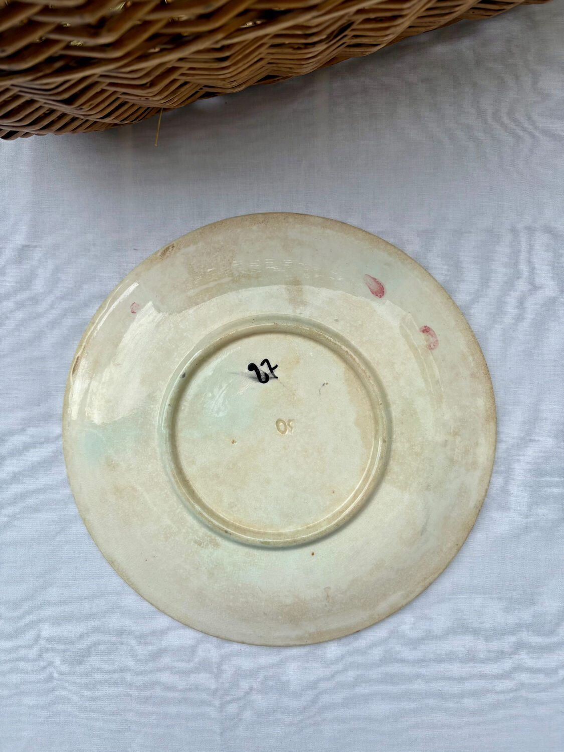 Very old barbotine plate with cherries