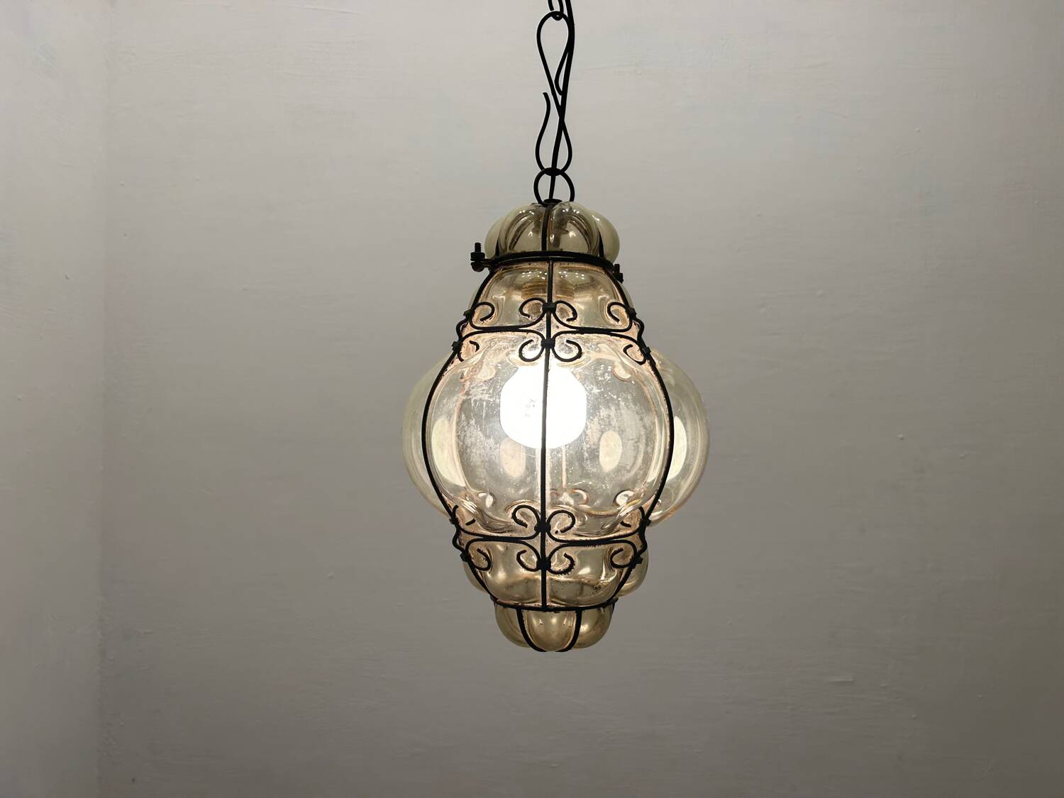 Murano Glass Wrought Iron Light Pendant