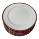 6 flat plates in gilded porcelain and burgundy