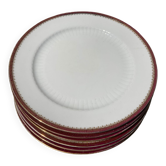 6 assiettes plates en porcelaine doré et bordeaux