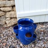 Blue glazed terracotta strawberry pot