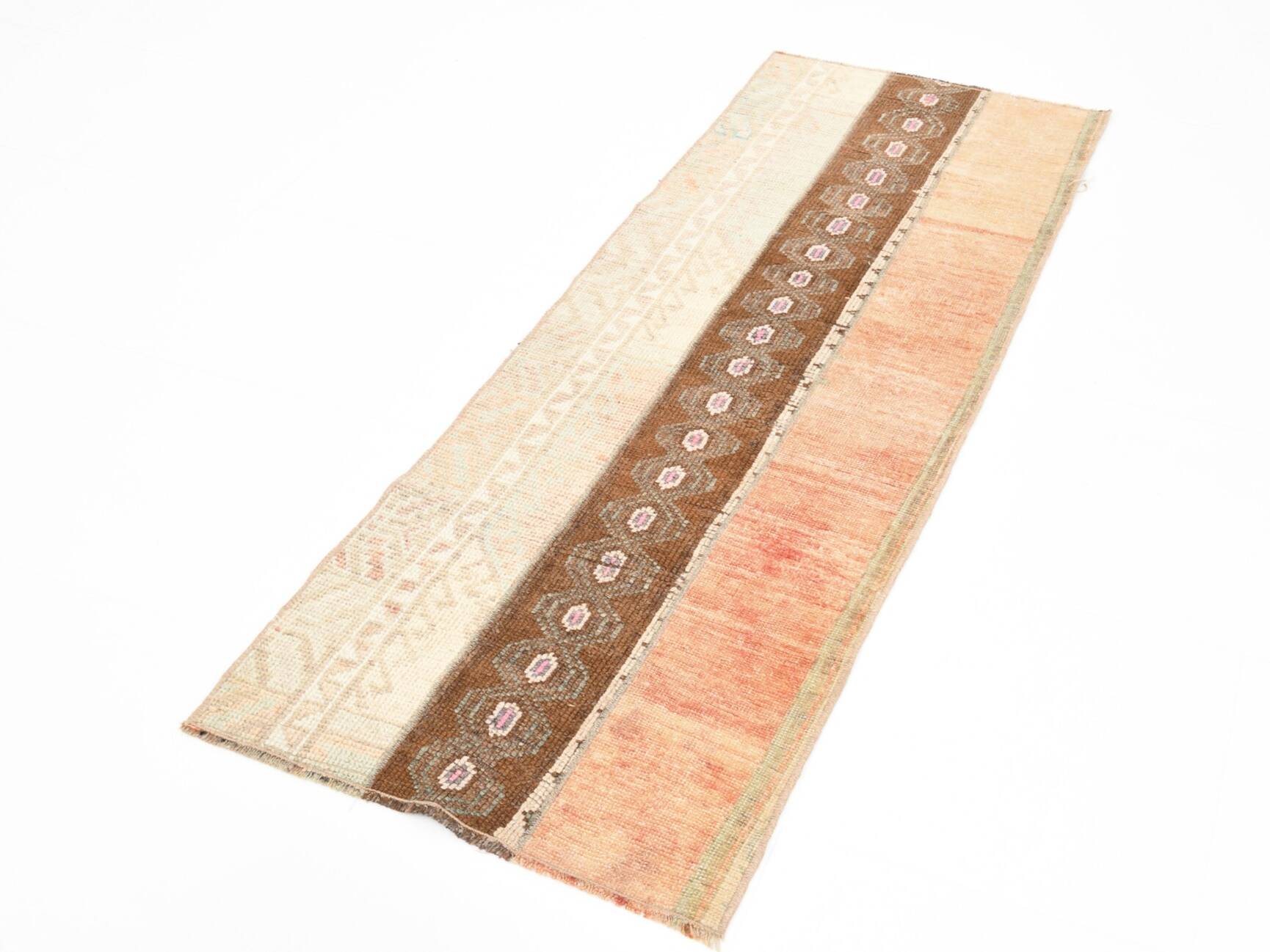 2x6 Turkish Short Brown Handmade Vintage Runner Rug, 64x174Cm