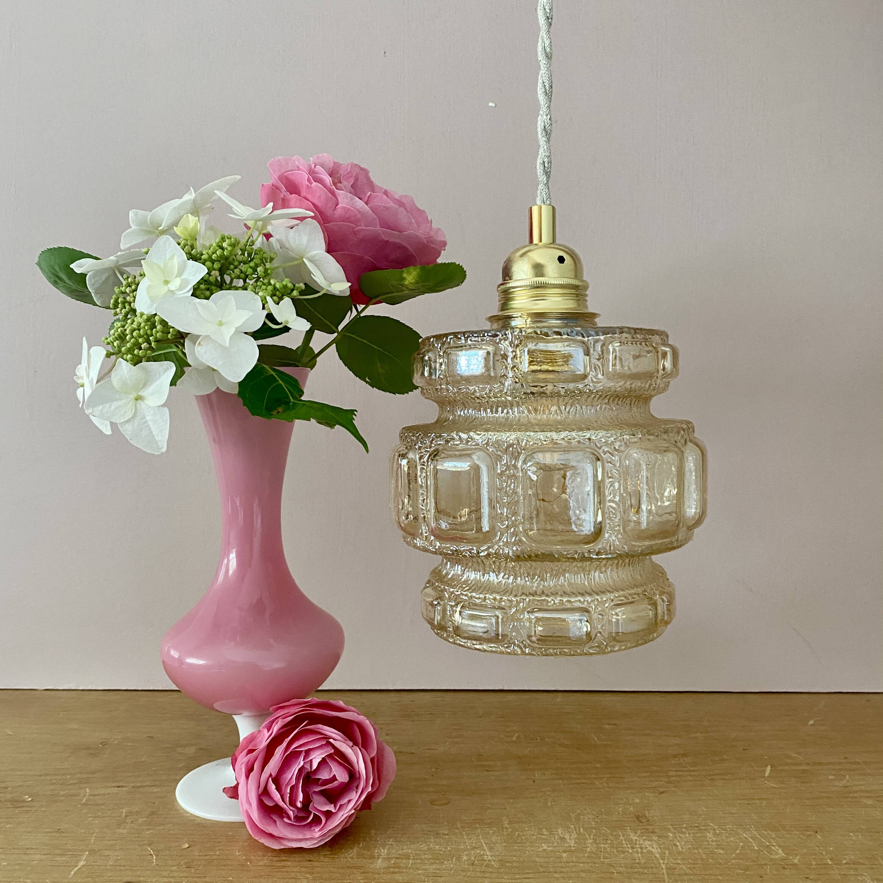 Vintage globe pendant light in amber glass