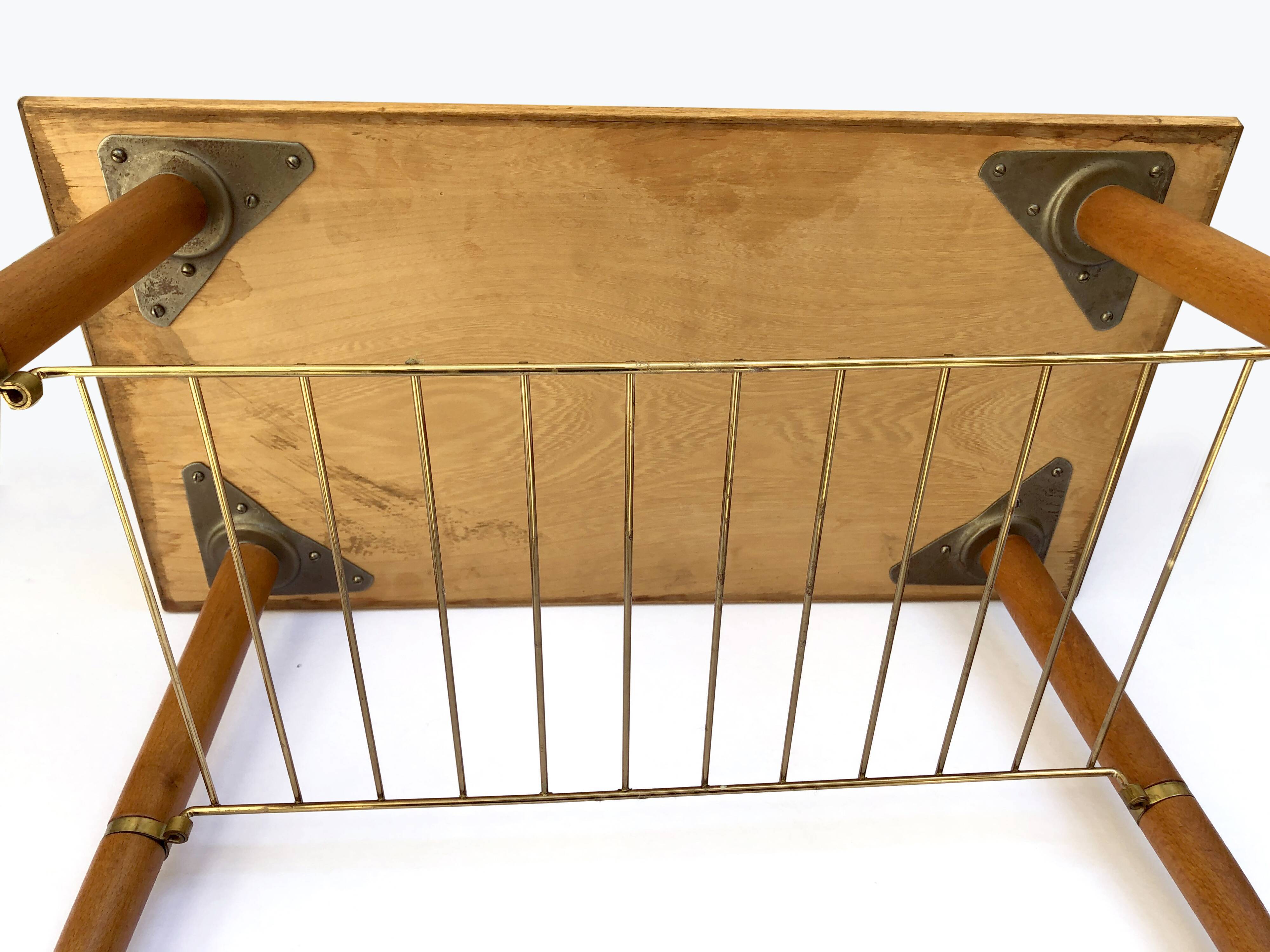 Table, teak with brass shelf, 1950/60