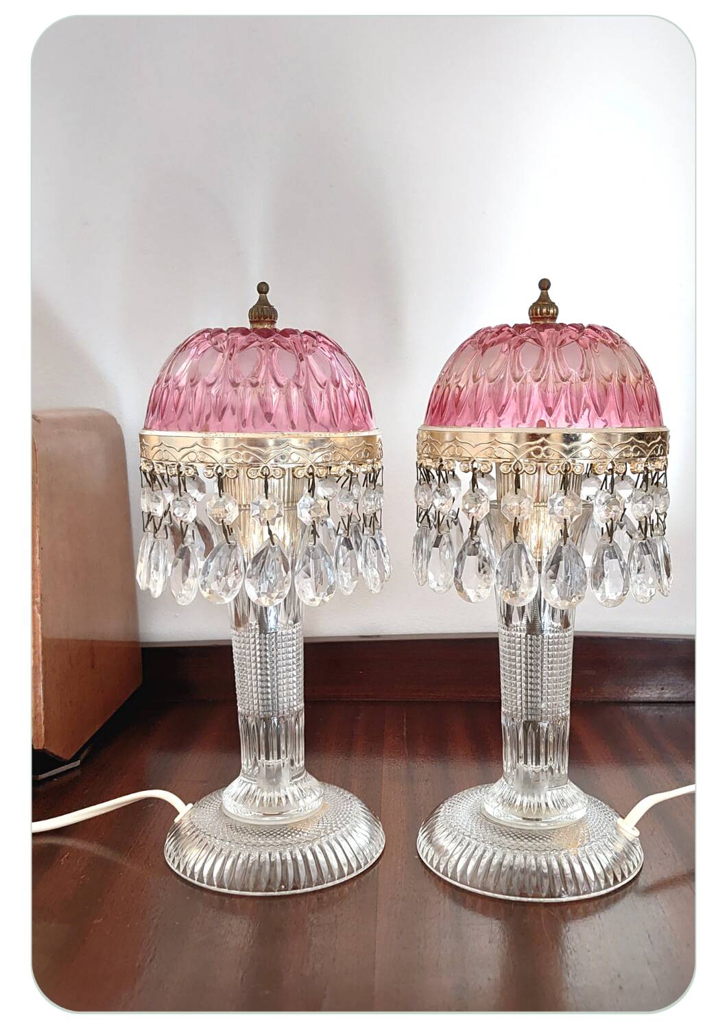 Michelotti Crystal Glass Prism Boudoir Parlor Lamps 1950s