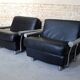 pair of armchairs, black leather & stainless steel, 1990