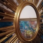 Grand miroir soleil à parecloses - Mid century / Regency - Decknudt