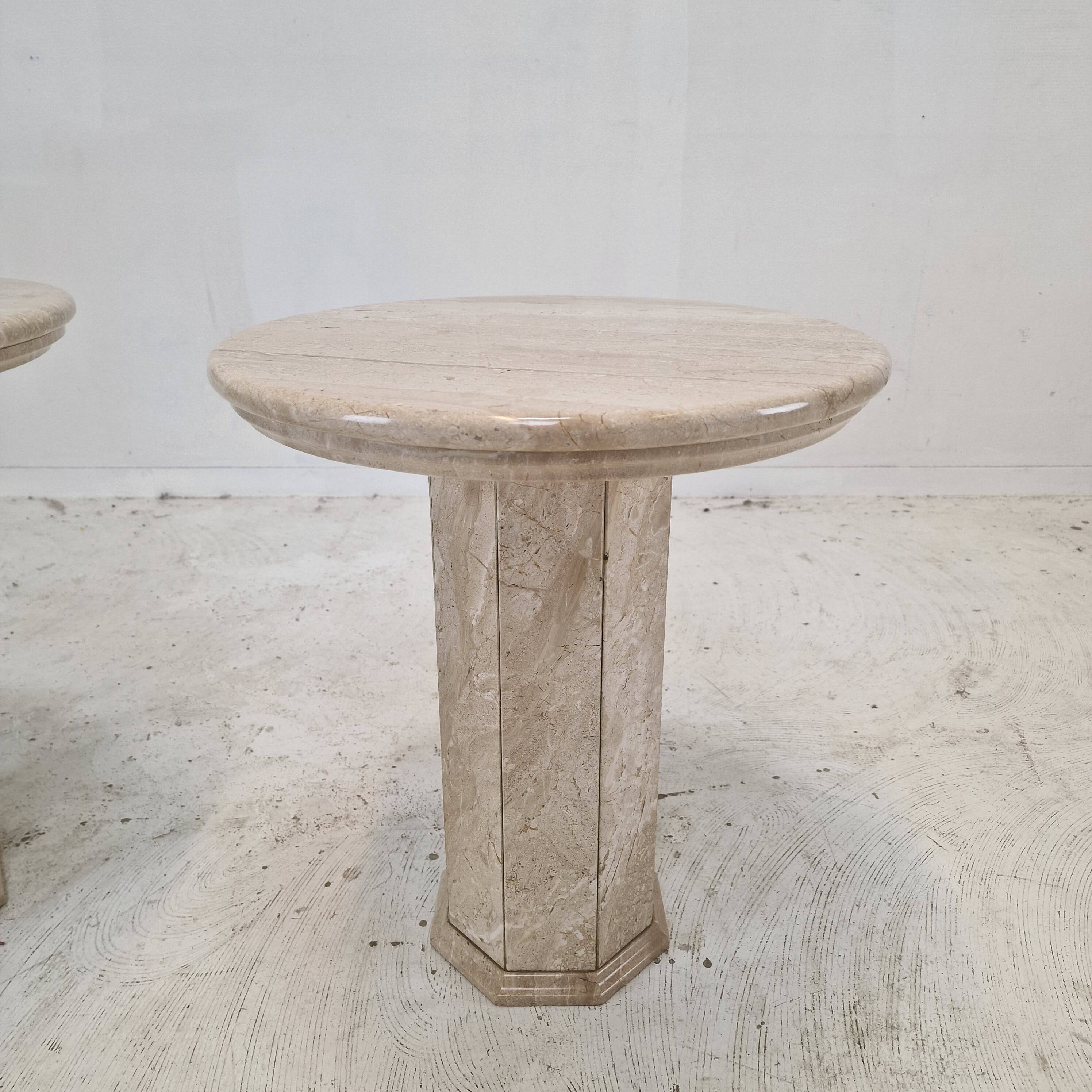 Set of 2 Italian Travertine Pedestals or Side Tables, 1980s