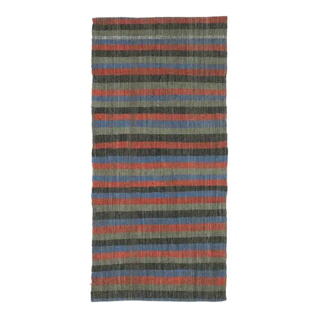 Vintage Turkish Hand-Knotted Wool Cotton Red Kilim Runner Rug 107x241