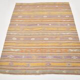 Warm Earth Tones Striped Turkish Kilim Rug, 135x168 Cm