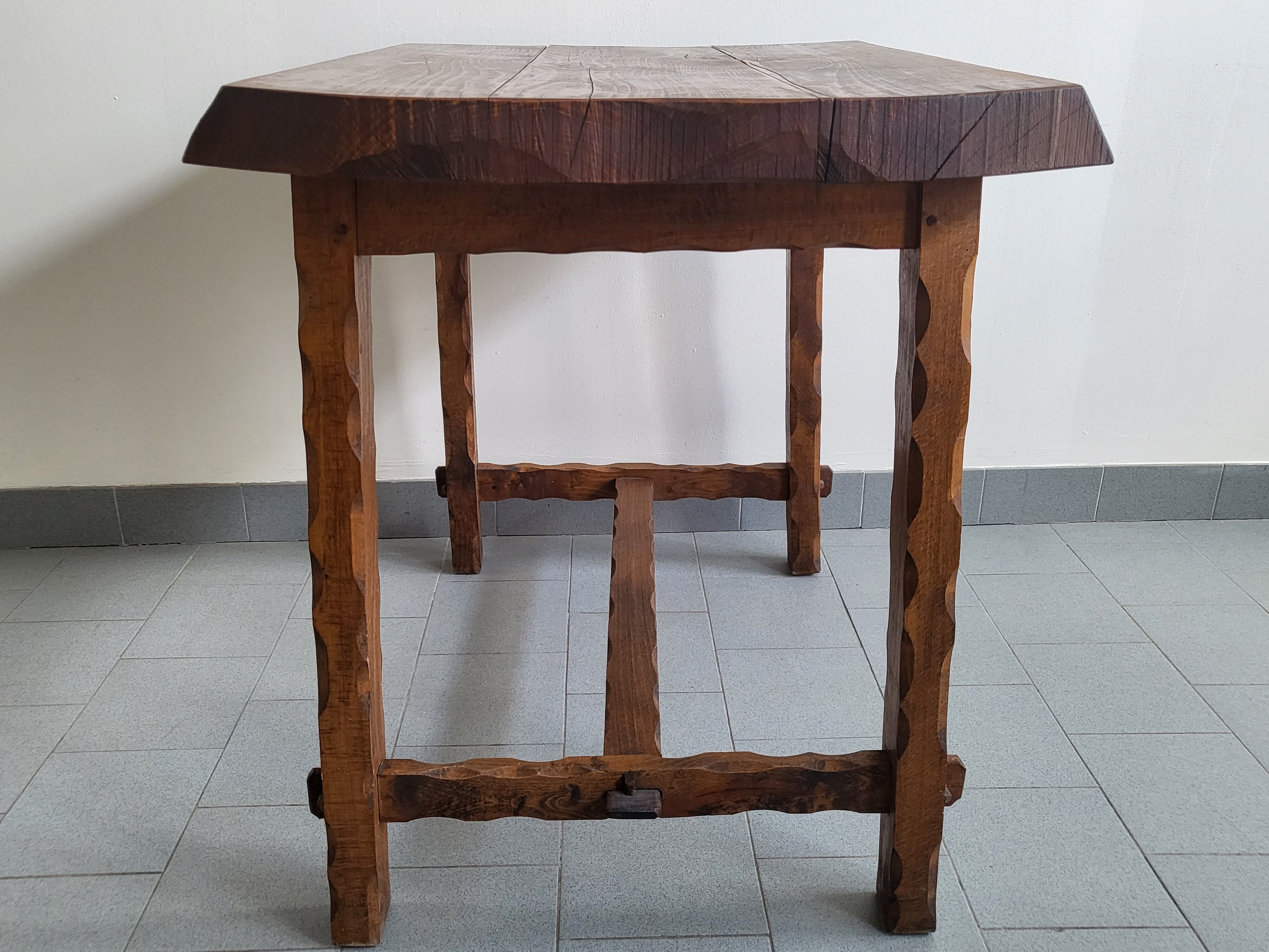 Vintage brutalist oak table 1970