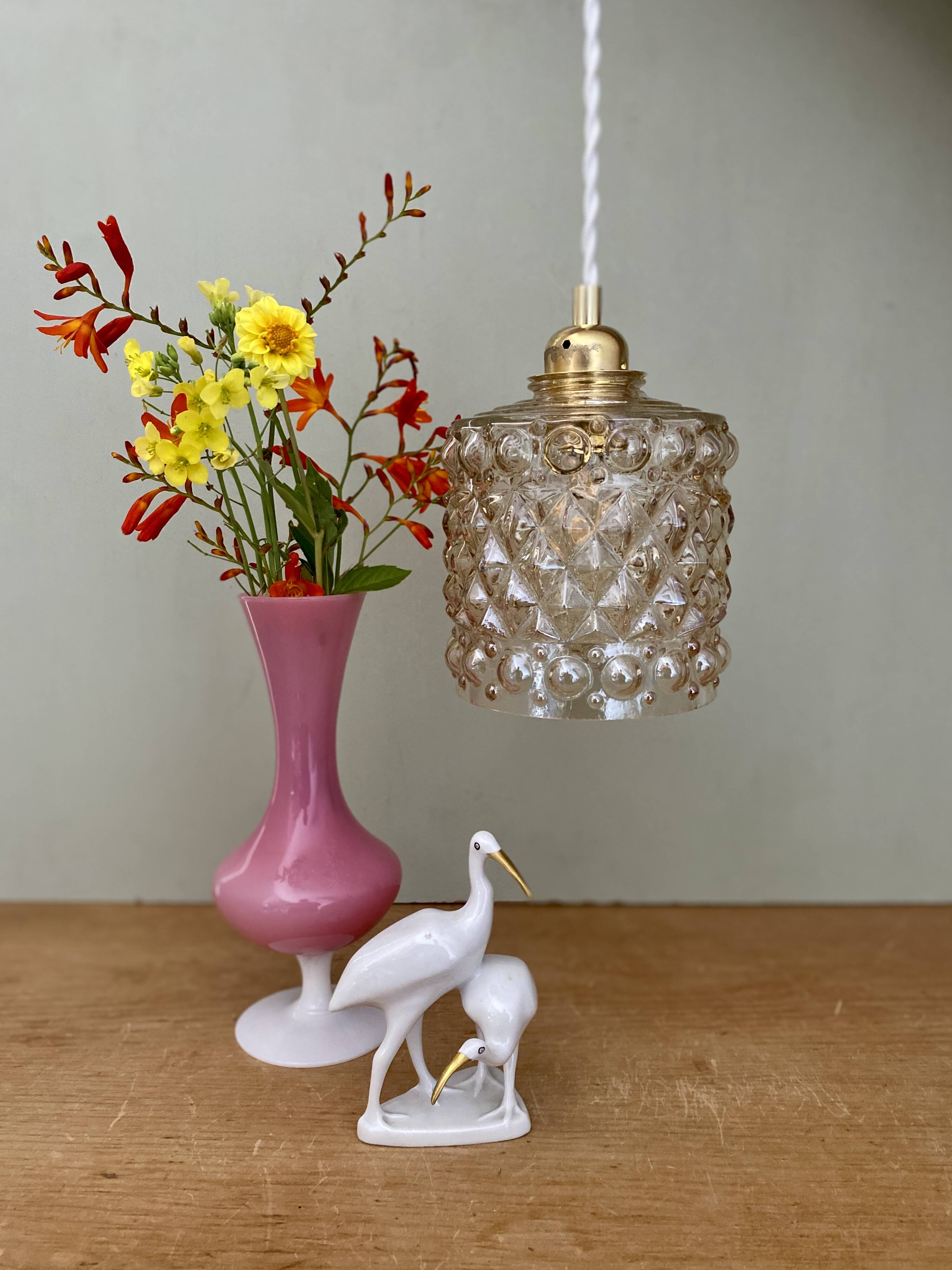 Vintage amber glass globe pendant light
