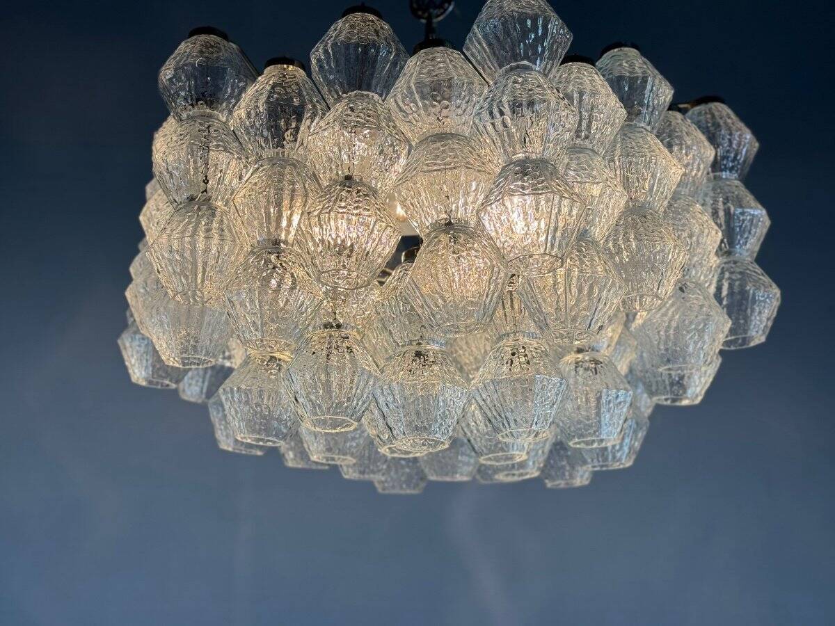 Venetian chandelier in colorless Murano glass, circa 1970