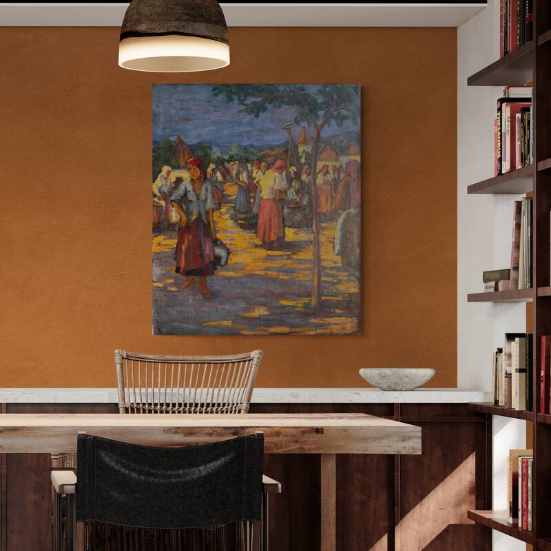 Painting, oil on canvas, The market, 20th century, oil on paper, signed, 26.5x26.5cm, with frame