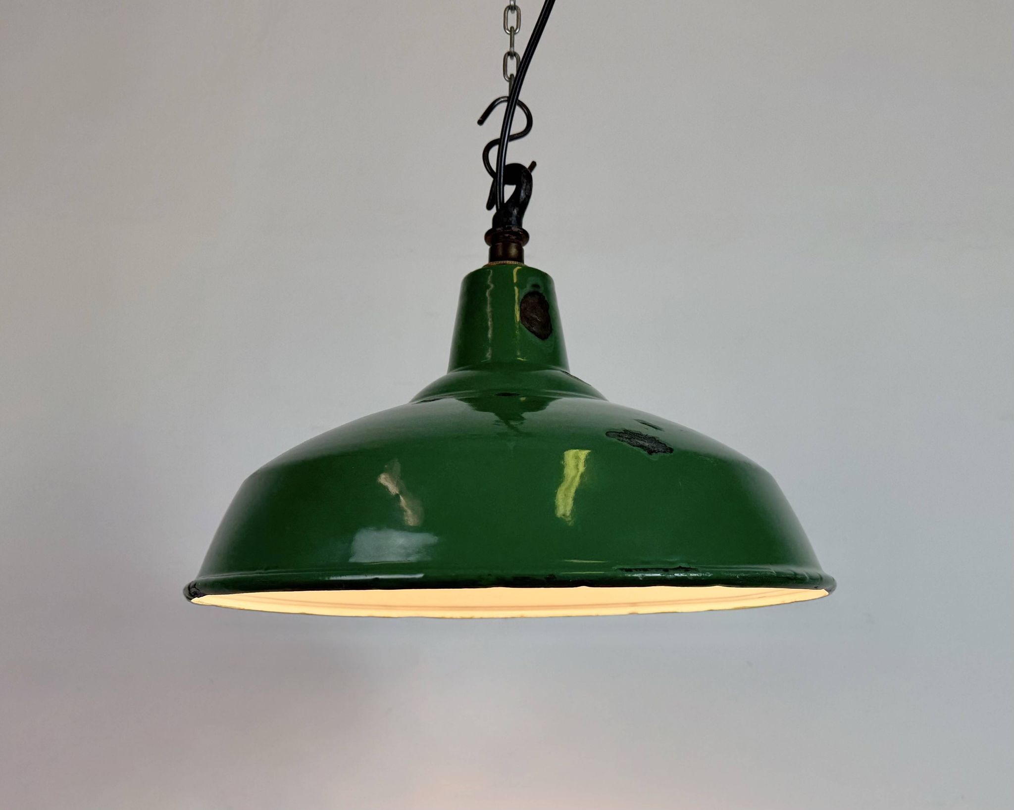 Industrial British Green Enamel Factory Pendant Lamp, 1960s