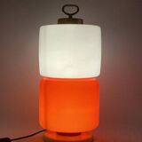 Space Age Red and white glass cylindrical table lamp, Italy 1970s