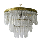 Lustre en laiton, 3 rangs de pampilles et miroir, art deco