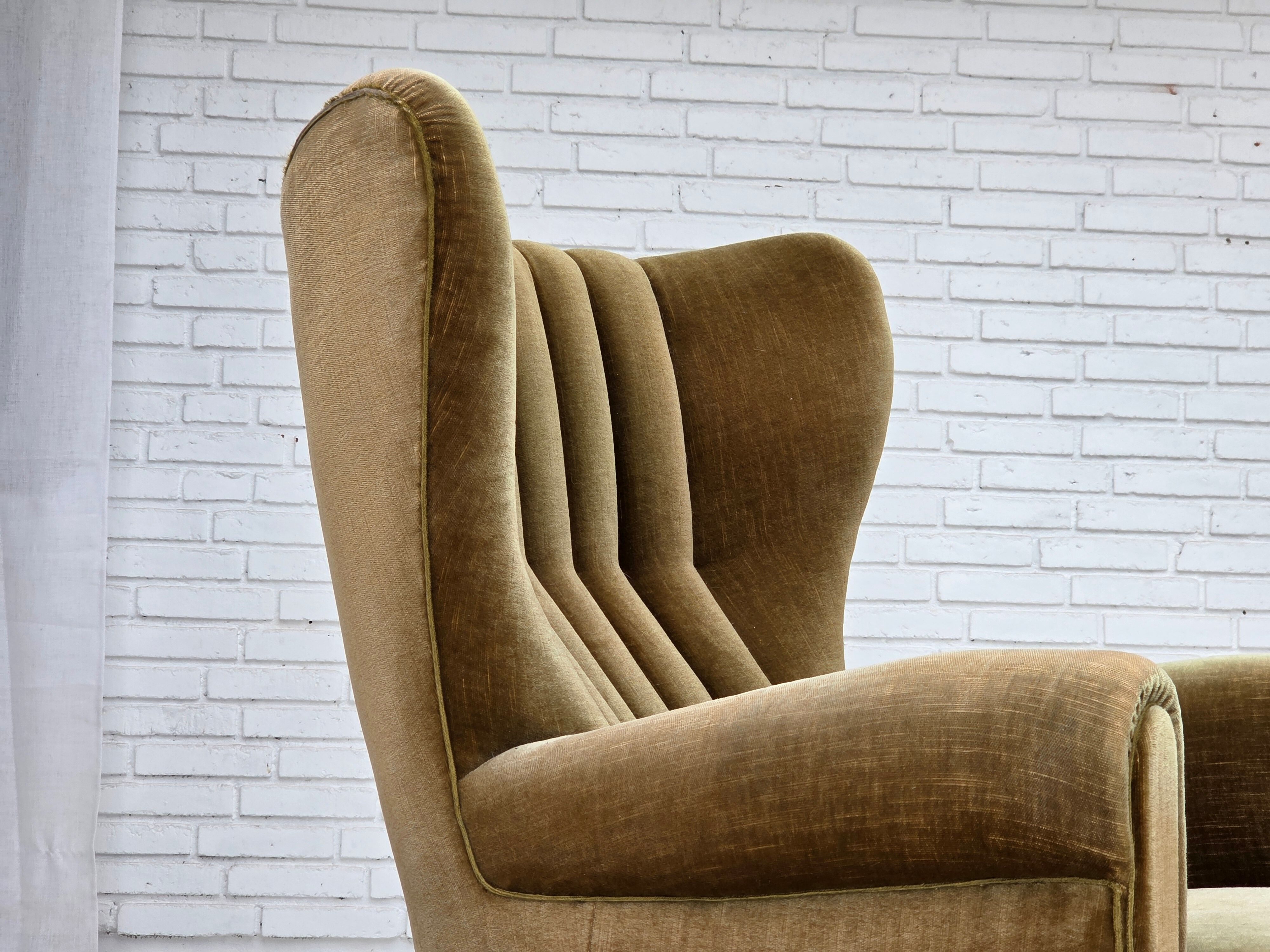 1960s, Danish highback relax armchair, green furniture velour.