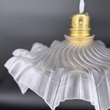 Vintage opalescent molded glass pendant light – draped & serrated shape