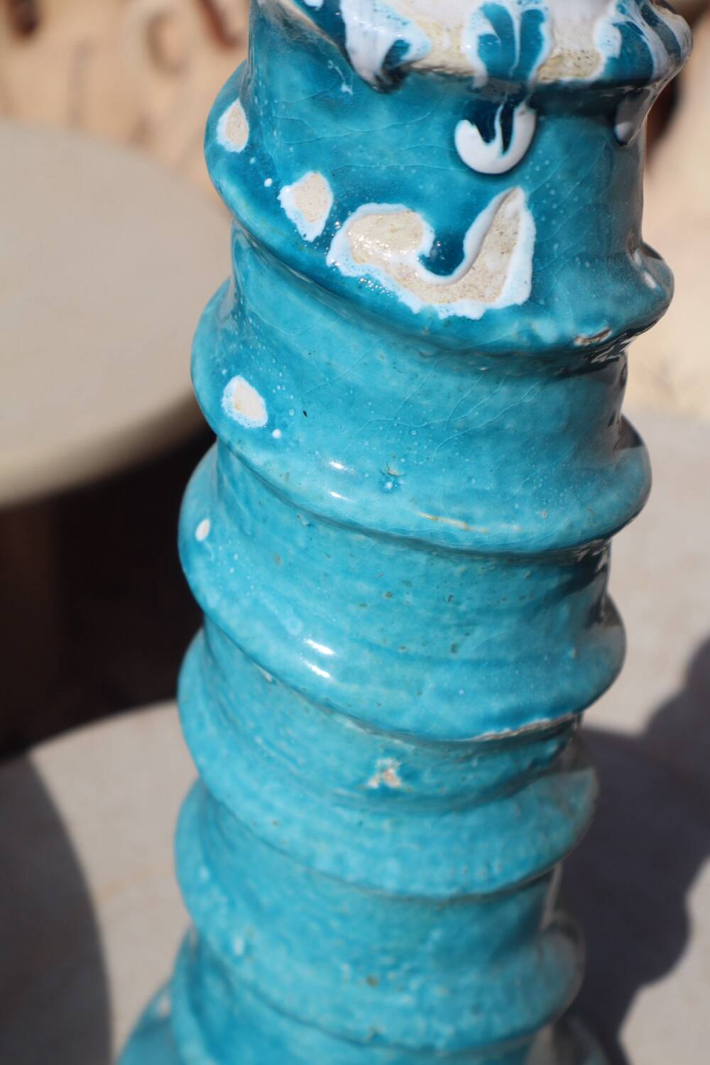 Vase sculpture tamegroute blue turquoise enameled wabi-sabi