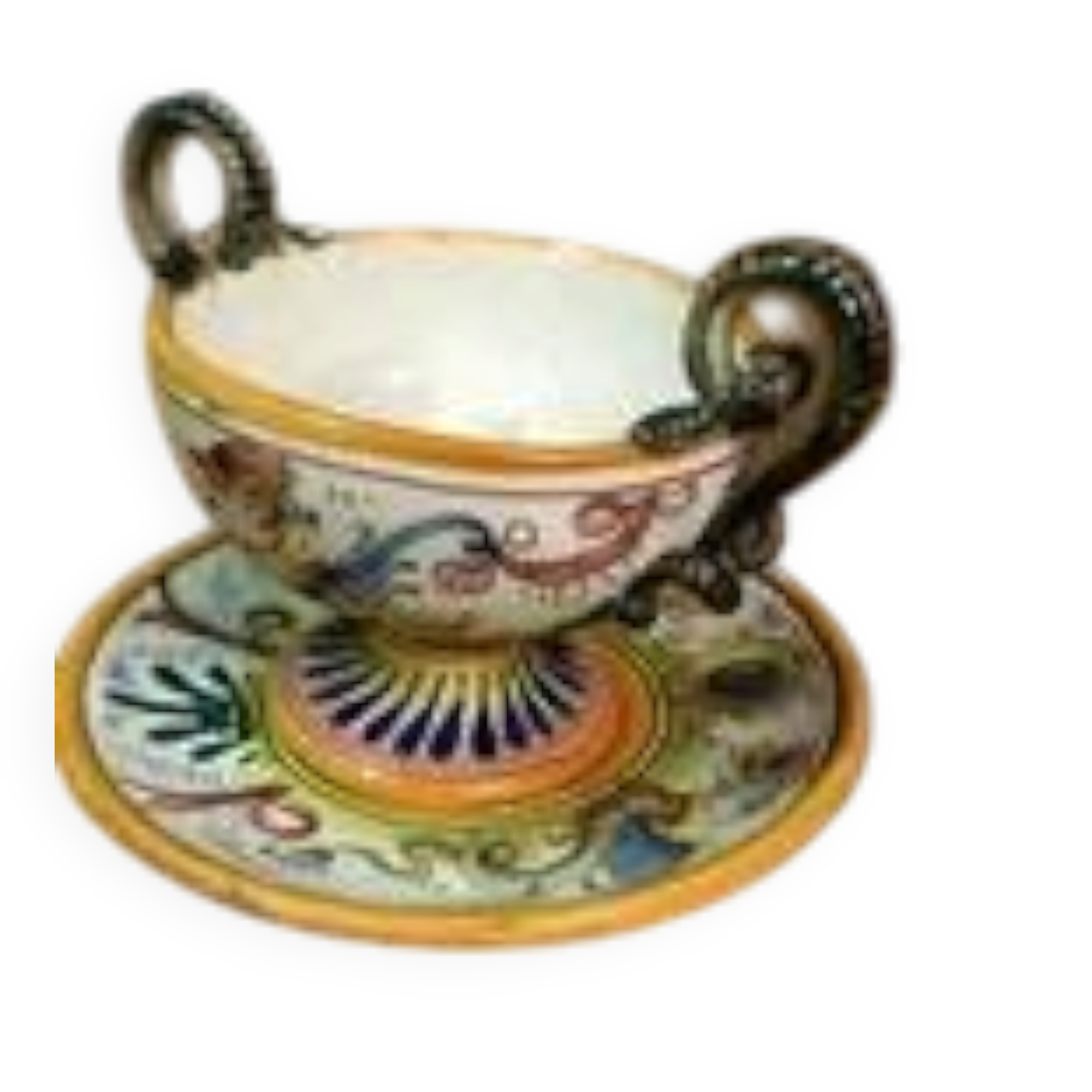 Small Cup and Saucer Majolica Fantechi Sesto Fiorentino Antique