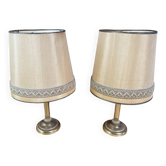 Pair of Empire Style Table Lamps Column Shape Golden Metal Vintage France