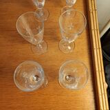 Six engraved crystal champagne flutes