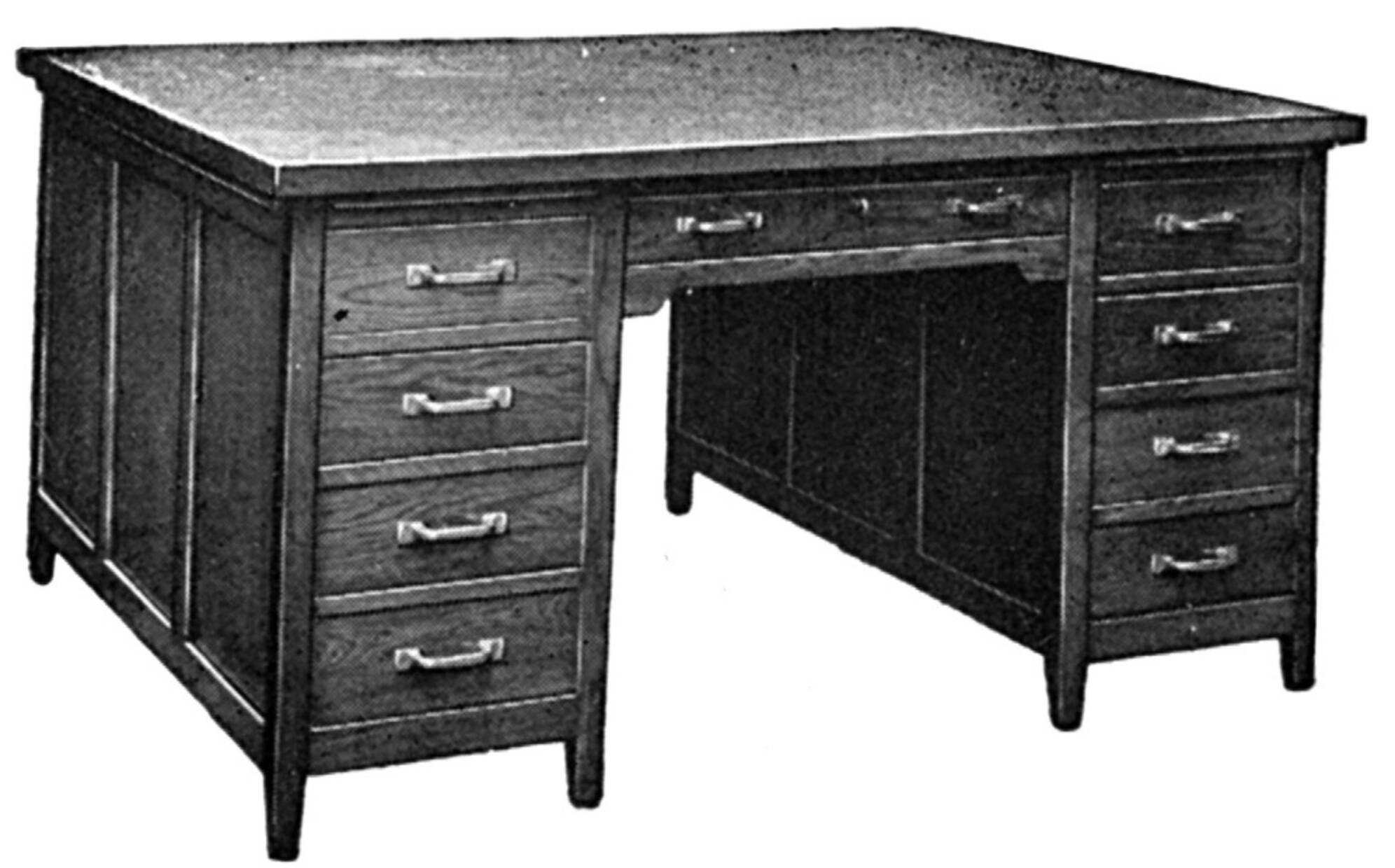 Minister's desk in solid oak with marquetry 1930s