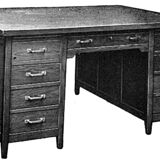 Minister's desk in solid oak with marquetry 1930s