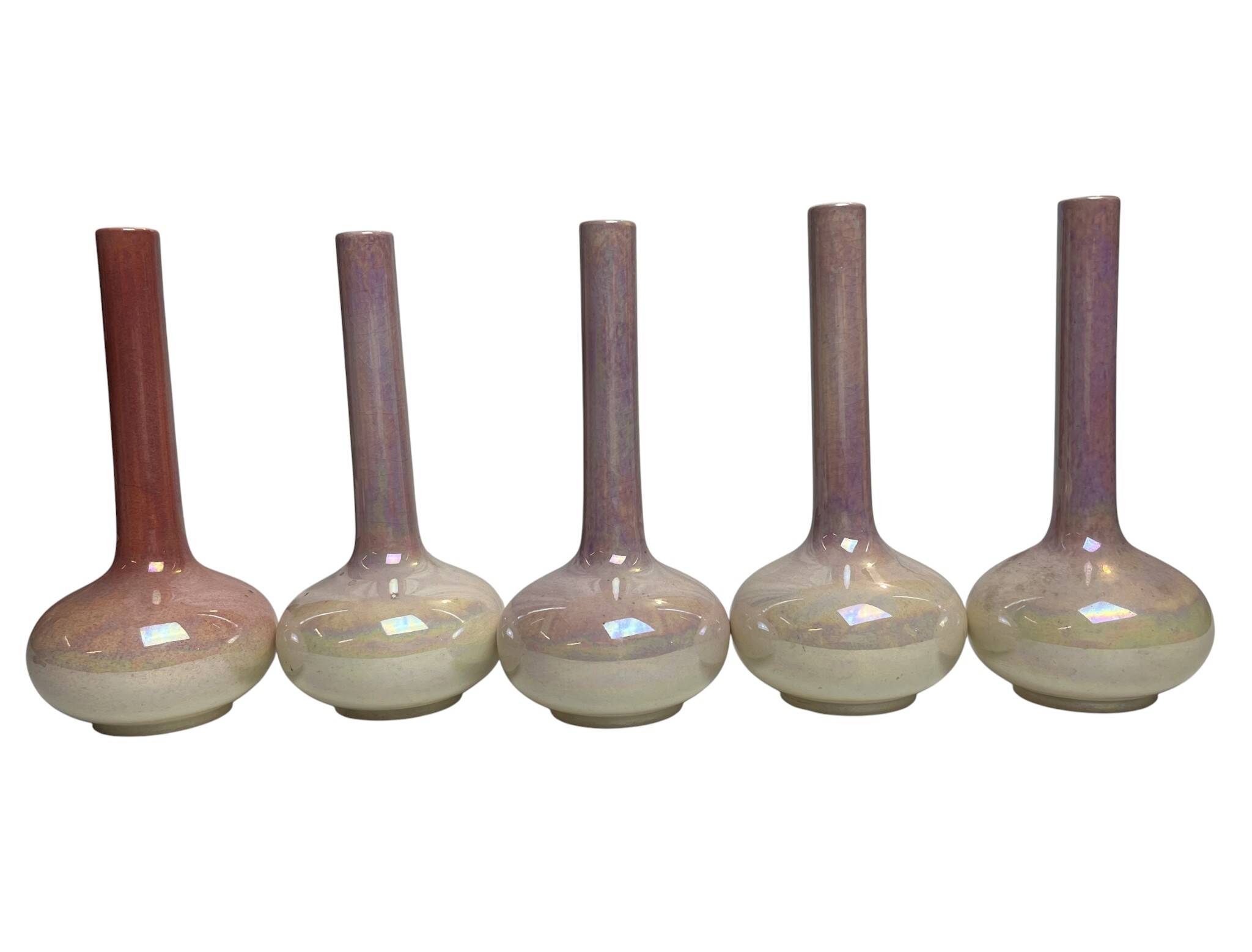 Art Nouveau series of soliflore vases, Sarreguemines earthenware, circa 1900