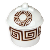Bonbonnière ronde Art Déco en porcelaine de Paris, motif géométrique marron