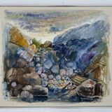 Large Abstractionism Landscape Oil Painting Signed Per Olof Netterblad, 1976