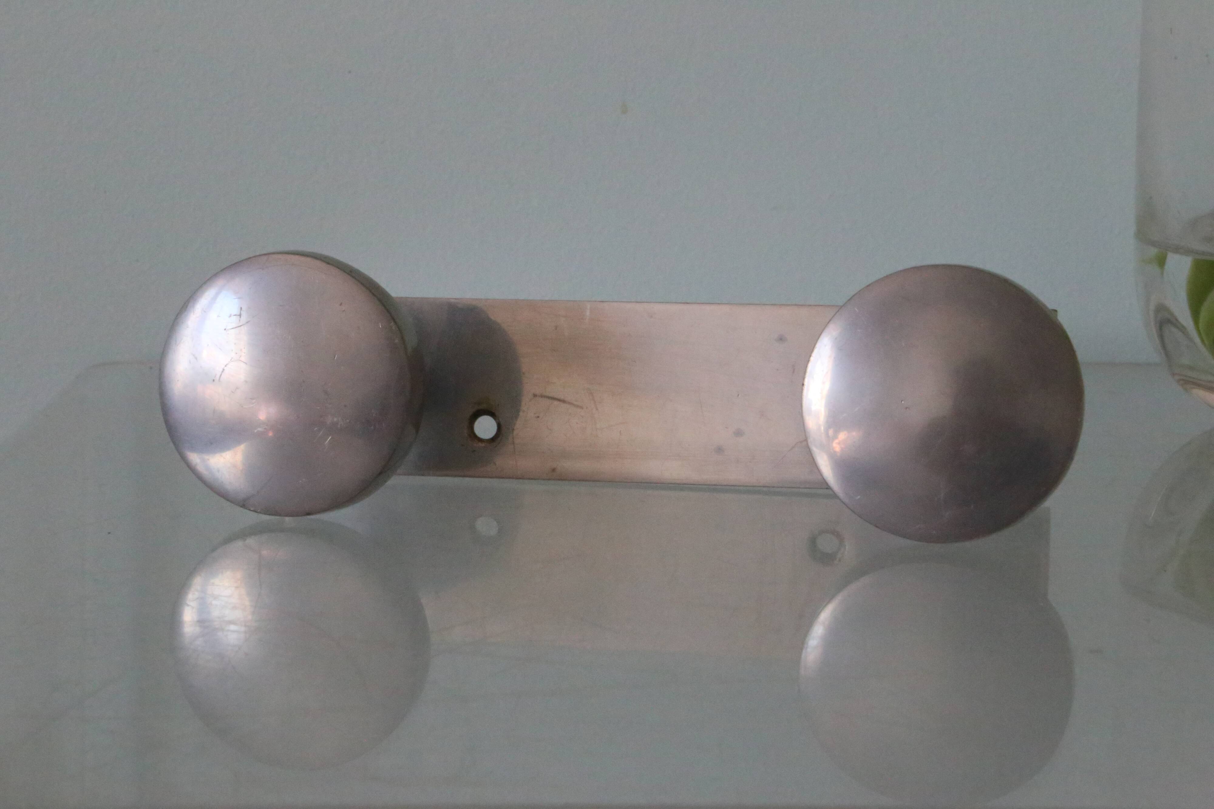 Brushed aluminum wall coat rack, vintage