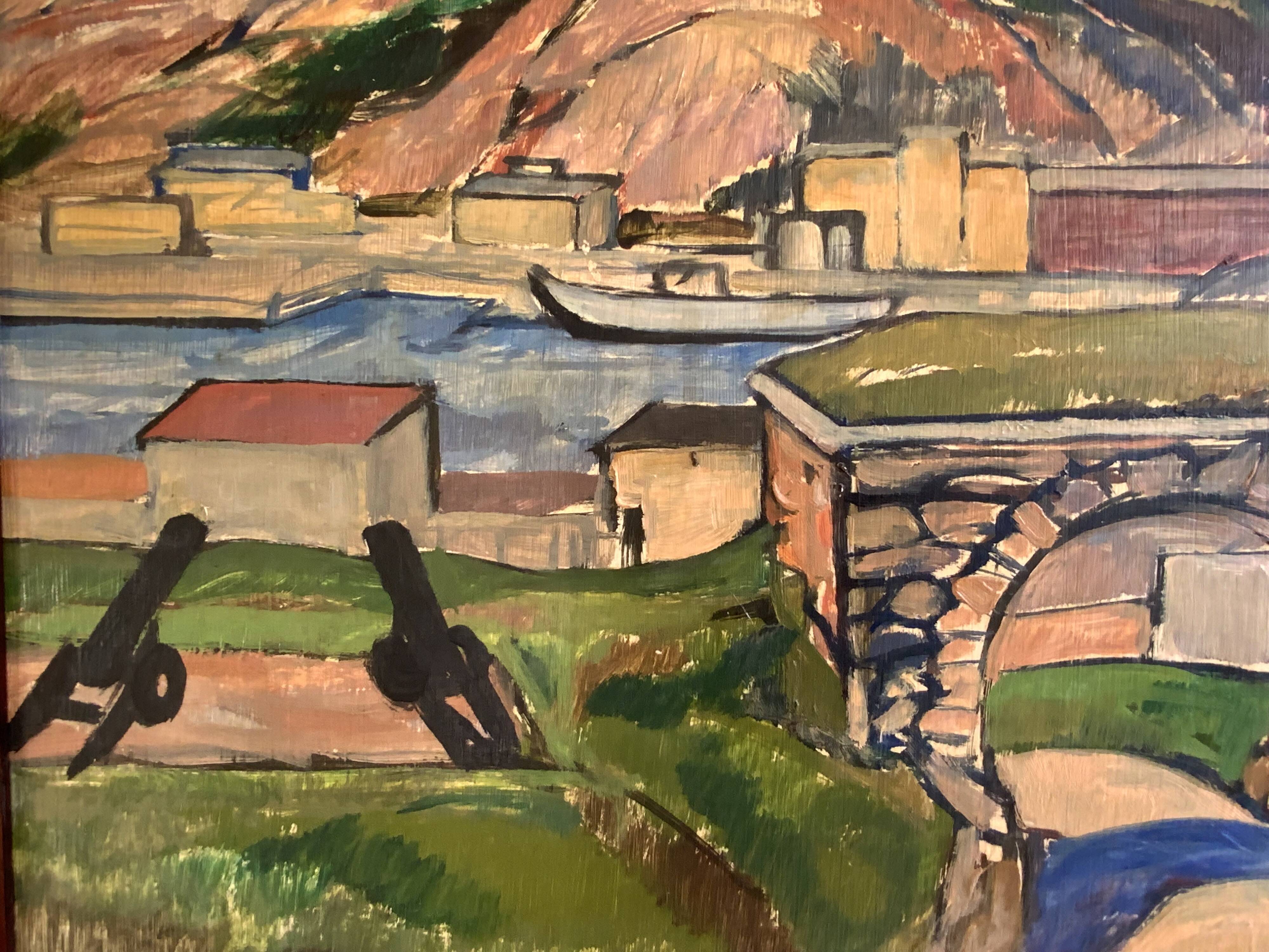 Vintage Oil Painting Landscape Fortification by Carsten Hvistendahl 1931