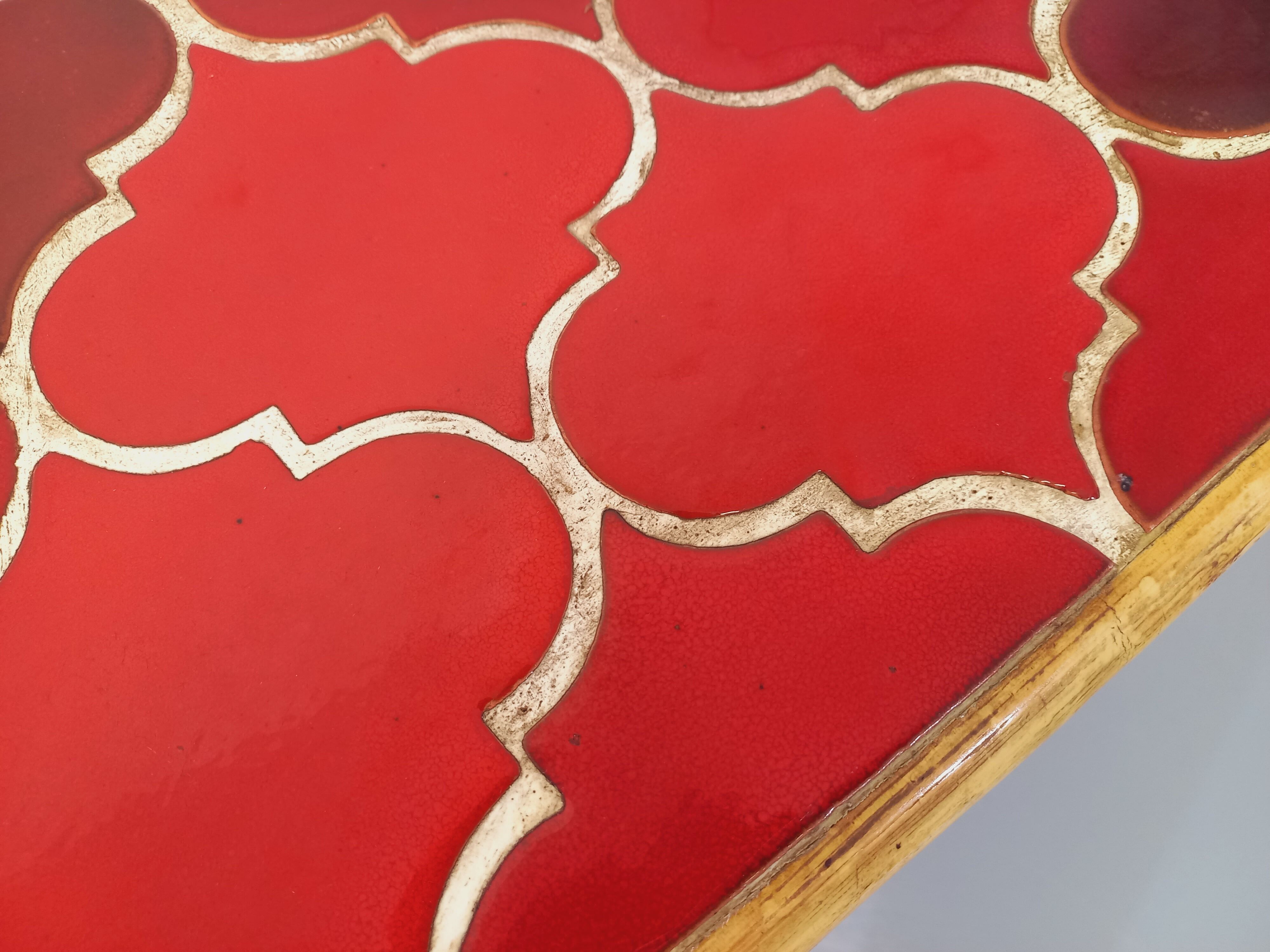 Vintage dining table in rattan and ceramic from Vallauris from the 50s and 60s