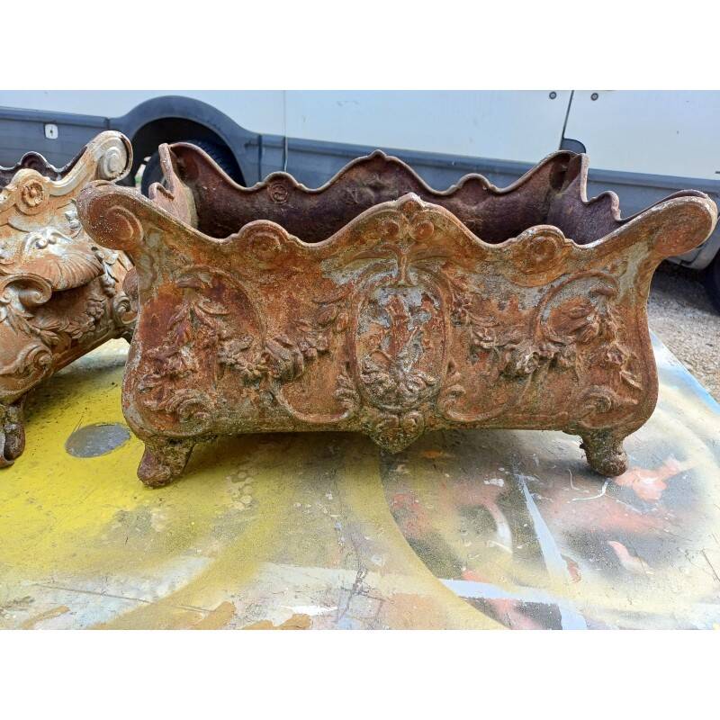 Pair of enamelled cast iron planters from 1900 from Charleville-Mézières