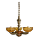 Petitot Art Deco Chandelier – 5 lights – Wood, metal and amber glass, 1920