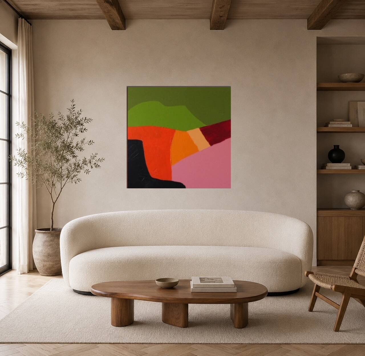 Abstract coloured landscape 80x80cm signed