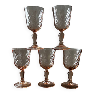 Vintage set of 5 small Luminarc Rosaline liqueur glasses