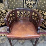 Louis XVI style office armchair in mahogany and leather