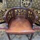 Louis XVI style office armchair in mahogany and leather