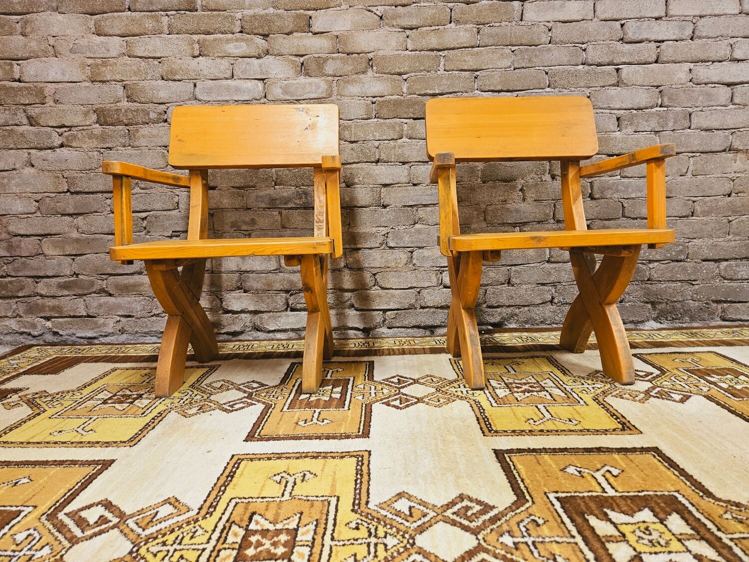Pair of solid wood armchairs 1960