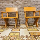 Pair of solid wood armchairs 1960