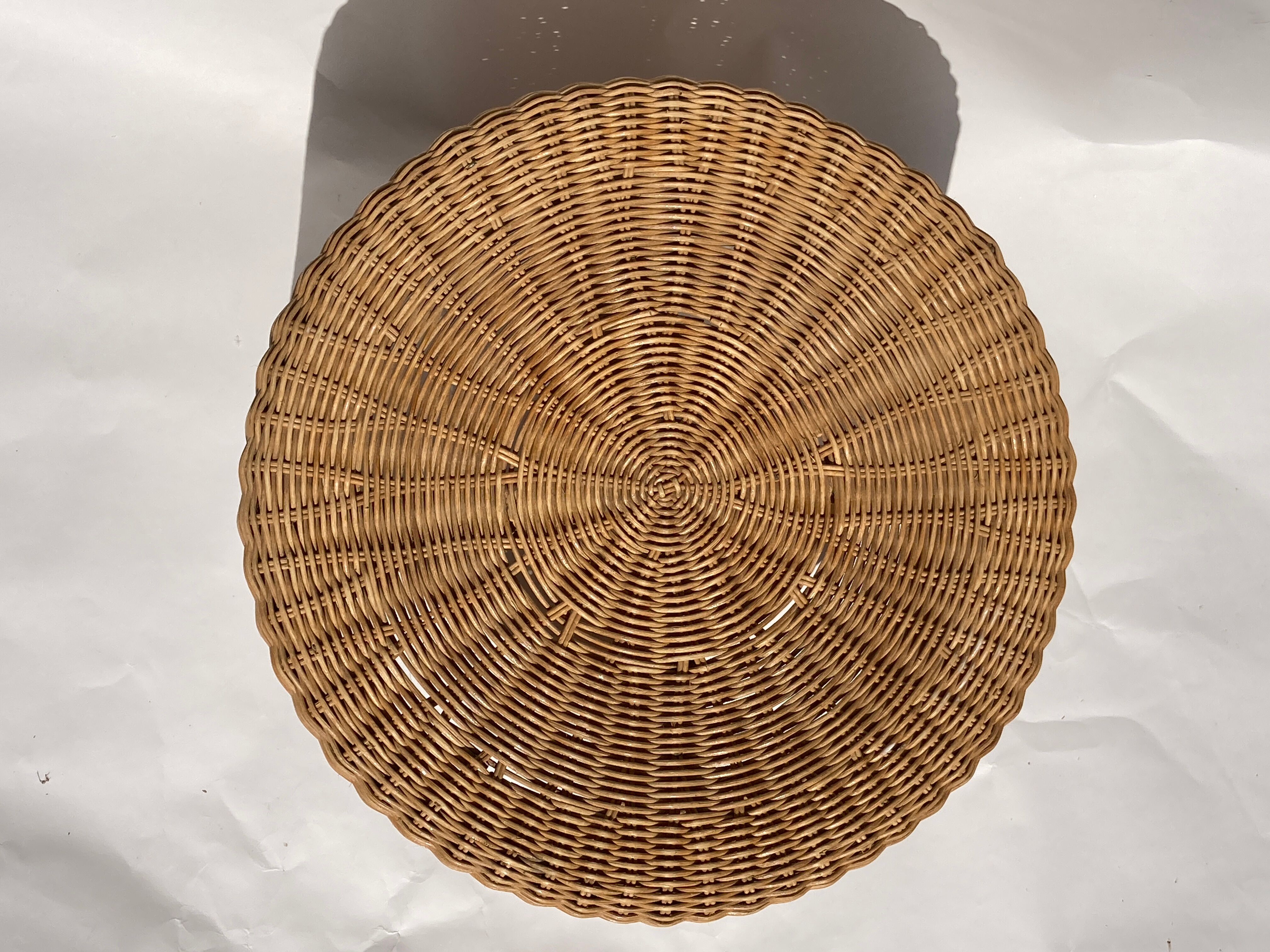 Vintage dutch rattan round stool 1980