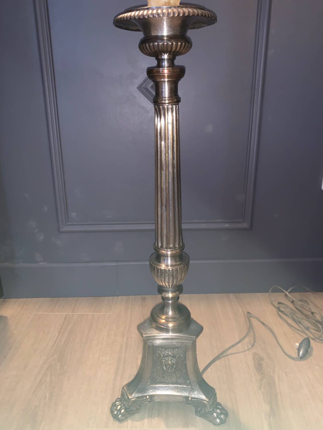Silver-plated candle holder lamp - 19th century - antique
